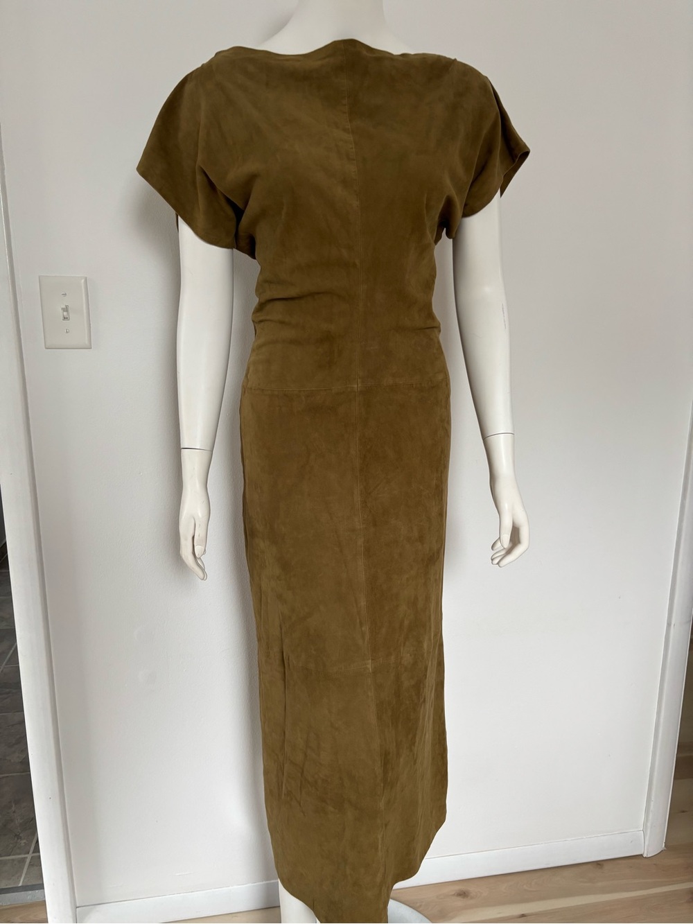 Zara Olive Limited Edition Goat Leather Suede Dress